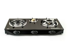 two burners on the top of a black stove