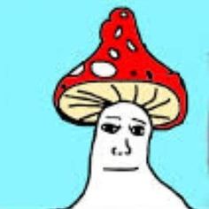 a drawing of a man with a mushroom on his head