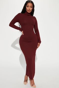 Women's Monique Ribbed Maxi Dress in Wine Size Medium by Fashion Nova