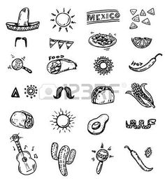 hand drawn mexican food and drinks icons