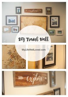 a collage of photos with the words diy travel wall above it and below