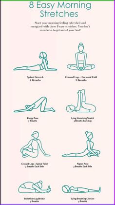 a poster with instructions on how to use the 8 easy morning stretches for beginners