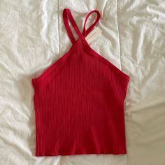 Nwt Criss Cross Style Ribbed Top Stretch Red Ribbed Top, Stretch Ribbed Red Top, Red Ribbed Casual Top, Trendy Red Ribbed Tank Top, Casual Red Ribbed Top, Red Ribbed Stretch Tank Top, Red Stretch Ribbed Tank Top, Fitted Red Tank Top For Spring, Red Ribbed Crop Top For Summer