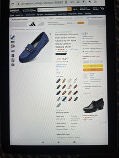 a tablet with shoes on the screen and an amazon coup sheet in front of it