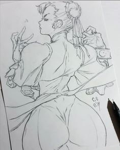 a drawing of a woman with her hands on her hips