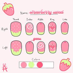 Cute Strawberry Nail Designs, Empty Nail Template, Life Is Strange Nails, Nail Design Drawing, Nails To Do At Home Easy, Nail Template Designs, League Of Legends Nails, Nails With Strawberries, Paper Nails Diy