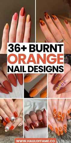 Cozy up with burnt orange nail designs! These 36 fall-inspired looks bring warmth and style to your nails, making them the perfect addition to your autumn wardrobe.	fall nail ideas | burnt orange nail designs fall | burnt orange nail designs coffin | burnt orange nail designs summer | burnt orange nail designs almond | burnt orange nail designs short | burnt orange nail art designs | orange nail designs simple | orange nail designs with flowers Burnt Orange Halloween Nails, Orange Nail Designs Almond, Orange Fall Nails Short, Burnt Orange Nails Designs Fall, Orange Nail Designs Fall, Orange Nail Designs Summer, Nail Art Designs Orange, Fall Nails Burnt Orange, Burnt Orange Nail Ideas