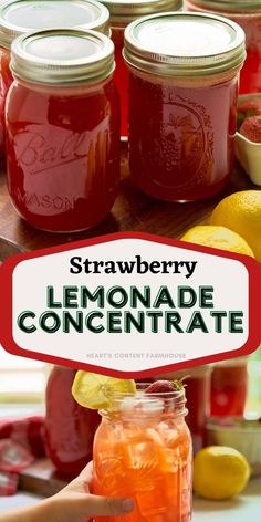 strawberry lemonade concentrate recipe in mason jars