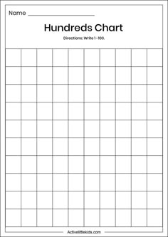 the hundreds chart is shown in this worksheet for students to practice their numbers