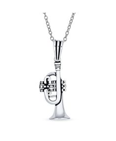 in stock Trumpet Instrument, Silver Music-themed Necklace For Gift, Silver Music-themed Metal Necklace, Music-themed Pendant Jewelry For Gifts, Nickel-free Sterling Silver Music-themed Necklace, Music-themed Sterling Silver Pendant Necklace, Bling Jewelry, Silver Chain, Musician