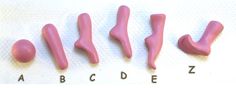 four different types of pink plastic objects on a white surface with the words abcdez written below them