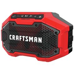 a red speaker with the word craftsman written on it's front panel and side panels