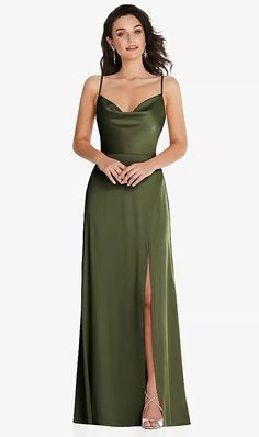 Olive Green Satin Dress, Green Olive Dress, Olive Green Bridesmaid Dresses, Green Satin Dress, Green Formal Dresses, Dance All Night, Long Green Dress, A Line Maxi Dress, Maid Of Honour Dresses