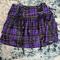 Shein Skirt Size Xs. Never Worn. Casual Purple Mini Length Bottoms, High Waist Purple Casual Skirt, High Waist Casual Purple Skirt, Casual High Waist Purple Skirt, Pastel Goth Fitted Skirt, Trendy High Waist Purple Mini Skirt, Casual Fitted Purple Skort, Fitted Purple Casual Skort, Fitted Edgy Purple Bottoms