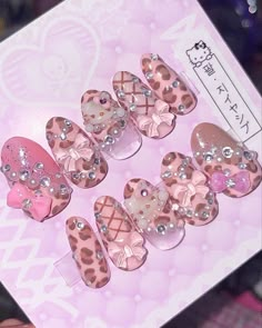 Brown Pink Nails, Gyaru Nails, Blush Nails, Hello Kitty Nails, Pretty Gel Nails, Really Cute Nails, Nail Tattoo, Jelly Nails, Unique Acrylic Nails