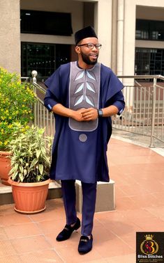 Blue Embroidered Long Sleeve Pant Set, Latest Agbada Styles Men, Men Agbada Styles, Latest Agbada Designs, Agbada Styles Men, Agbada Designs For Men, Agbada Design, African Men Clothing