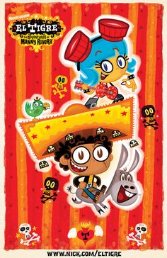 an image of a cartoon character with mexican food on his head and other characters around him