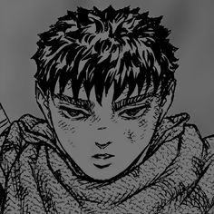 a black and white drawing of a boy with his head tilted to the side, wearing a scarf