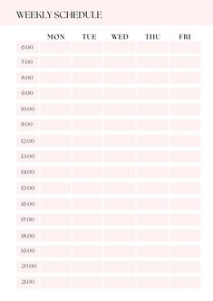 a printable weekly schedule for the week in pink and white, with numbers on each side