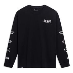 Li-Ning Anything Is Possible Graphic Long Sleeve T-shirt 'Black' AHST557-2 Black Slogan T-shirt For Fall, Fall Crew Neck T-shirt With Back Print, Graphic Print Crew Neck Tee, Black Logo Print T-shirt For Fall, Relaxed Fit Long Sleeve T-shirt For Streetwear, Casual Long Sleeve Graphic T-shirt, Black Long Sleeve Tops With Screen Print, Black Long Sleeve Tops For Streetwear, Black Graphic Print Crew T-shirt