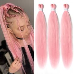 PRICES MAY VARY. 💓 【High Quality Fiber】: Light Pink Braiding Hair Pre stretched made with high quality low temperature flame-retardant synthetic fiber. light, abundant, durable and comfortable. Natural looking and feels soft as human hair. 💓 【Hair Feature】: Pre stretched Braiding Hair is Light weight and very soft hair; will not cause discomfort to your scalp. No vinegar dipping process needed and save your time. Lasting freshness without skin Irritation. can be made into the locs you want, Bo Yaki Braids, Pink Braiding Hair, Pink Braids, Pre Stretched Braiding Hair, Braids Goddess, Haircut Idea, Synthetic Braiding Hair, Braiding Hair Extensions, Braids With Extensions