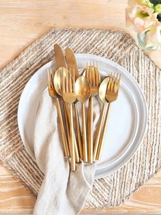 Hand forged in Moradabad, a city in India known for metal craftsmanship, our Tides Flatware is a testament to timeless quality. Hand-forged from stainless steel, it boasts a distinctive distressed matte gold finish that proudly bears the authentic marks of their skilled makers. With an effortless look for everyday tablescapes, it also adds timeless luxe when dressed up for special occasions. Each piece is sold individually to give you the flexibility to buy the exact number to suit your entertai Gold Flatware Wedding, Everyday Tablescapes, Brass Cutlery, Gold Cutlery, Gold Flatware, Creative Candles, Heirloom Gifts, Pen Accessories, Candle Party