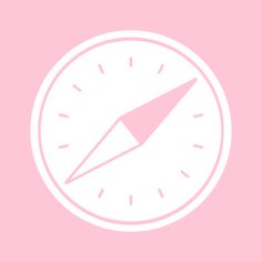 a pink and white clock with an arrow in the center on a light pink background