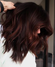 Dark With Auburn Highlights, Deep Rich Red Hair Color, Dark Brown Hair Balayage Fall, Cherry Chocolate Balayage Hair, Brown Hair With Mahogany Highlights, Auburn Medium Length Hair, Mahogany Highlights On Dark Hair, Brown Hair With Auburn Highlights, Dark Brown Red Hair