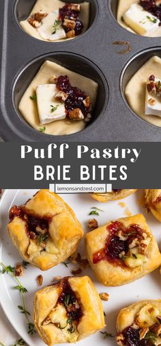 puff pastry brie bites on a white plate