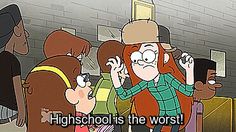 an image of a cartoon character saying high school is the worst