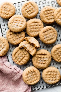 peanut butter cookies cooling on a wire rack