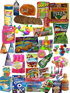 a collage of various snacks and condiments