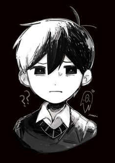 a black and white drawing of a boy with short hair wearing a shirt that says what?