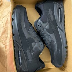 Nike Air Max 90’s Black/Black. Shoes Were Never Worn, But Has A Little Scuff From Sitting In The Box. Nike Air Max 90 Black, Pen Tricks, Nike Air Max 90s, Air Max 90 Black, Air Max 90s, Air Max Shoes, Shoes Nike Air, Nike Air Max 90, Shoes Nike