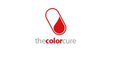 the colorcure logo is red and has a drop in it's center, on top of a white background