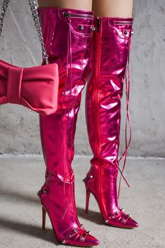 Color Thigh High Boots, Pink Boots Thigh High, Pink Thigh High Boots Platfrom, Thigh High Pink Heels, Pink Thigh High Boots, Knee High Sock Boots, Fold Over Boots, Pointy Toe Boots, Women's Over The Knee Boots