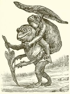 a drawing of a frog carrying another frog