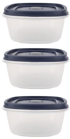 three plastic containers with lids on each side