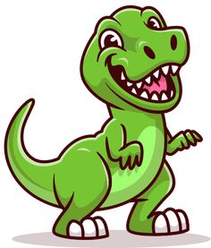 a cartoon green dinosaur with its mouth open