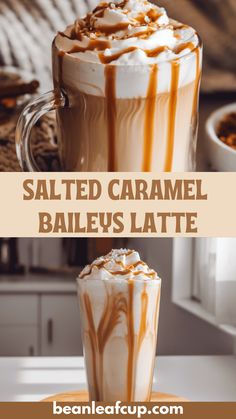 salted caramel bailey's latte with whipped cream on top