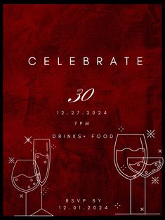 a red poster with two glasses of wine and the words celebraate on it