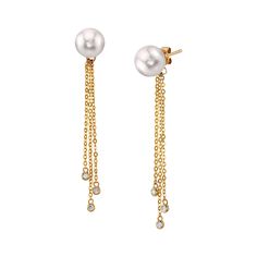 These exquisite earrings feature 8mm high-quality Freshwater pearls, handpicked for their incredible luster and overtones. The pearls are mounted on the finest 14K gold with .15 carats of dazzling SI clarity diamonds. These earrings come packaged in a beautiful jewelry gift box, perfect for gifting. Yellow Gold Akoya Pearl Dangle Earrings, Yellow Gold Briolette Pearl Earrings For Formal Occasions, Formal Akoya Pearl Earrings With High Luster, Elegant Briolette Pearl Earrings, Formal Yellow Gold Diamond Earrings With Pearl Drop, Formal High Luster Akoya Pearl Earrings, Yellow Gold Akoya Pearl Earrings With High Luster, Elegant Akoya Pearl Earrings With High Luster, Elegant Akoya Pearl Earrings In Yellow Gold