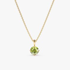 Yellow Gold Prong Set Peridot Necklace Gemstone Setting, Peridot Pendant, Peridot Necklace, Solid Gold Necklace, Peridot Stone, August Birthstone, Peridot Gemstone, Green Peridot, Initial Jewelry