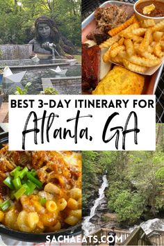 Atlanta botanical Garden, Southern bbq in Atlanta, Georgia, Sweet southern mac and cheese, and a waterfall near Helen, Georgia. Title says best 3 day itinerary for Atlanta, Georgia Bars In Atlanta Ga, Atlanta Ga Things To Do, What To Do In Georgia, Best Restaurants In Atlanta Georgia, Atlanta Themed Party, Atlanta Vacation Outfit, Free Things To Do In Atlanta Georgia, Weekend In Atlanta Georgia, Restaurants In Atlanta Georgia