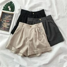 Casual Elegant Wide Leg Basic Office Shorts – Tomscloth Light Academia Clothing, Preppy Aesthetic Outfits, Academia Clothing, Womens High Waisted Shorts, Wide Leg Shorts, Diy Vetement, Clothing Cute, Simple Chic, Shorts Summer