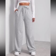 New Without Tags. Never Worn. True To Size. Cheap Full Length Sporty Bottoms, Sporty Pants, Pocket Sweatpants, Drawstring Waist Pants, Sweatpants With Pockets, High Waist Wide Leg Pants, Wide Leg Sweatpants, Grey Sweatpants, Pantalon Large