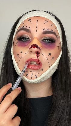 Plastic Surgery Halloween Makeup, Plastic Surgery Halloween, Halloween Nurse Makeup, Blood Makeup, Holloween Makeup, Halloween Makeup Pretty, Amazing Halloween Makeup, Makeup Idea