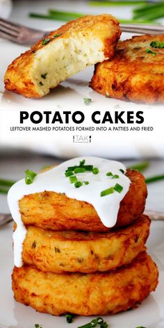 potato cakes are stacked on top of each other