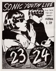 an old concert poster for sonic youth in portland, n y on oct 24, 1974