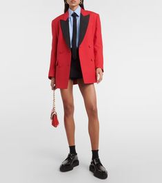 Double-breasted crêpe blazer in red - Valentino | Mytheresa Red Blazer Outfit, Valentino Clothing, Crepe Blazer, Blazer Outfit, Cotton Poplin Shirt, Red Blazer, Blazer Outfits, Winter Days, Blazer Fashion